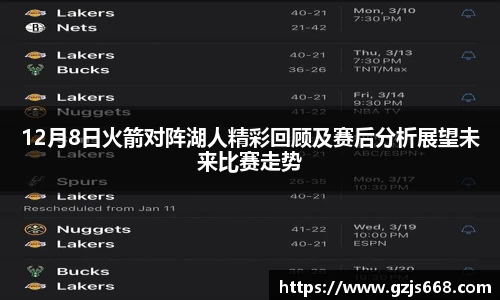12月8日火箭对阵湖人精彩回顾及赛后分析展望未来比赛走势
